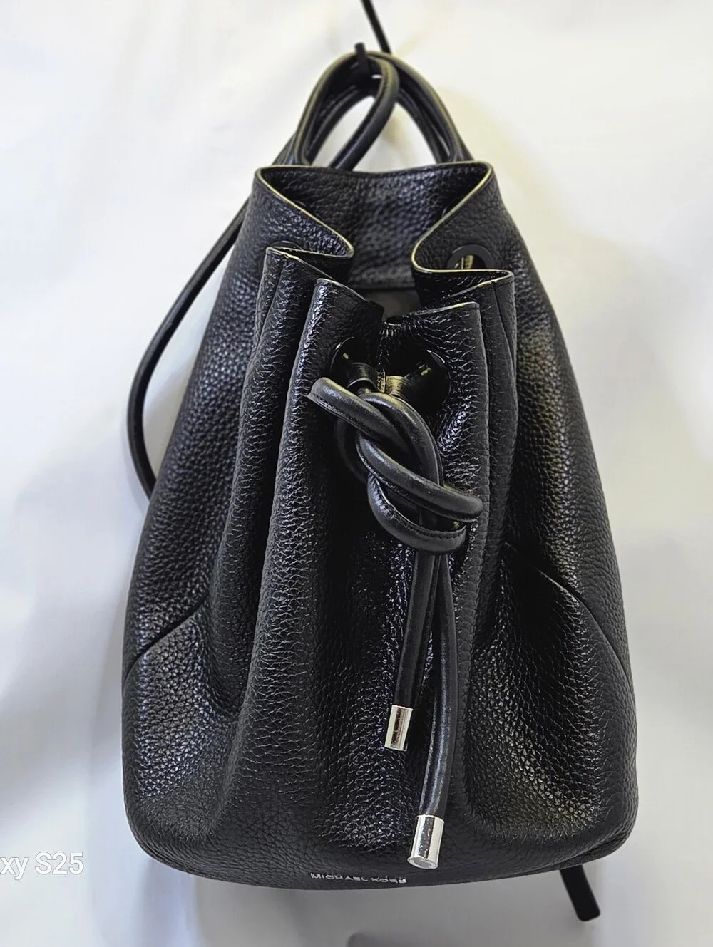 Michael Kors Black Pebbled Leather Drawstring Backpack Quiet Luxury Large